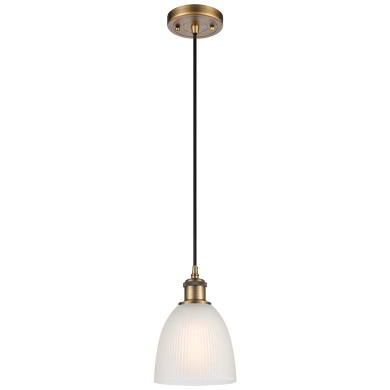 Image 1 Castile 6" Brushed Brass Cord Hung Mini Pendant w/ White Shade