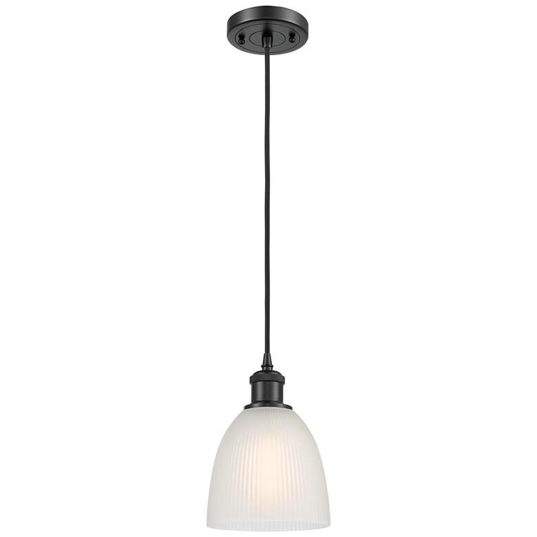 Image 1 Castile 6" Matte Black Cord Hung Mini Pendant w/ White Shade