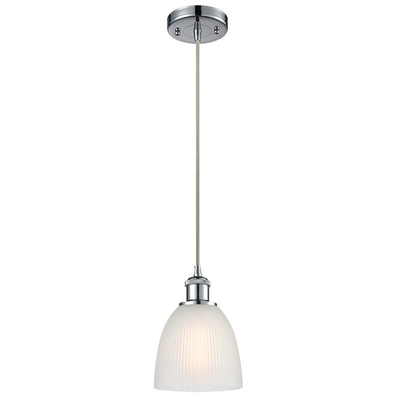 Image 1 Castile 6" Polished Chrome Cord Hung Mini Pendant w/ White Shade