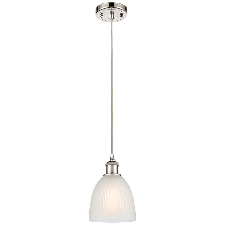 Image 1 Castile 6" Polished Nickel Cord Hung Mini Pendant w/ White Shade
