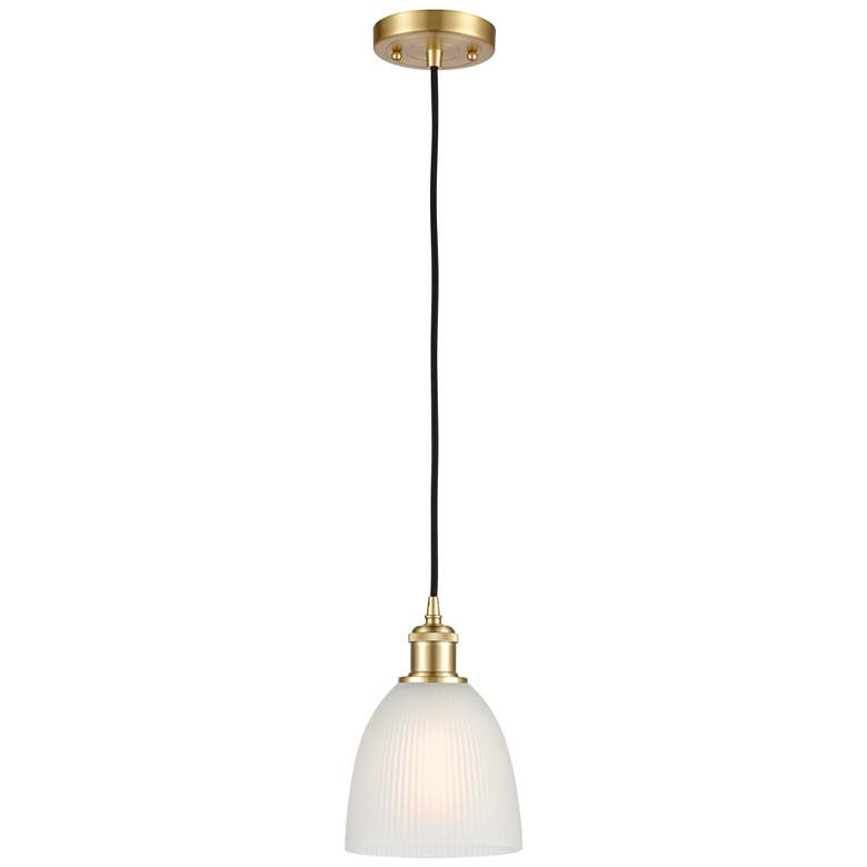 Image 1 Castile 6" Satin Gold Cord Hung Mini Pendant w/ White Shade