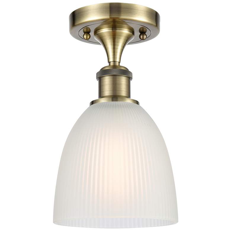 Image 1 Castile 6" Wide Antique Brass Semi Flush Mount w/ White Shade