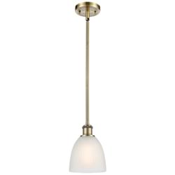 Castile 6" Wide Antique Brass Stem Hung Mini Pendant w/ White Shade