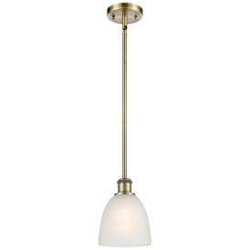 Castile 6" Wide Antique Brass Stem Hung Mini Pendant w/ White Shade Castile 6" Wide Antique Brass Stem Hung Mini Pendant w/ White Shade