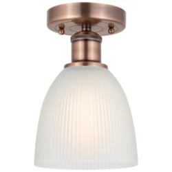 Castile 6&quot; Wide Antique Copper Flush Mount With White Glass Shade