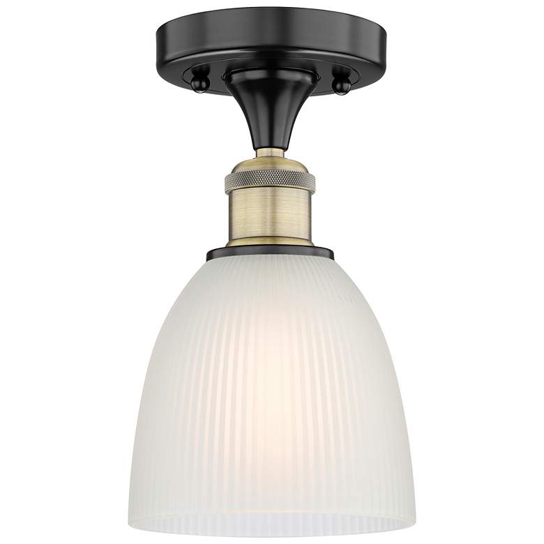 Image 1 Castile 6" Wide Black Antique Brass Flush Mount With White Glass Shade