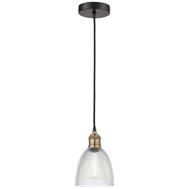 Image 1 Castile 6" Wide Black Brass Corded Mini Pendant With Clear Shade