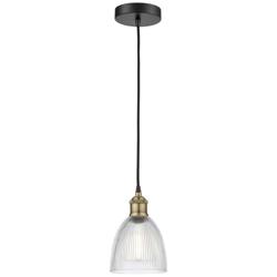 Castile 6&quot; Wide Black Brass Corded Mini Pendant With Clear Shade