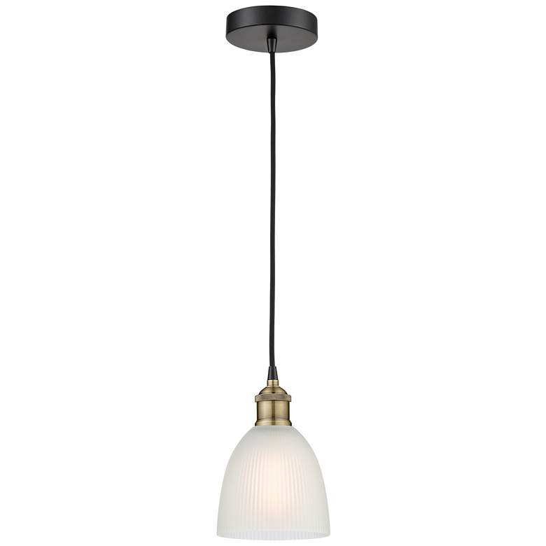 Image 1 Castile 6 inch Wide Black Brass Corded Mini Pendant With White Shade