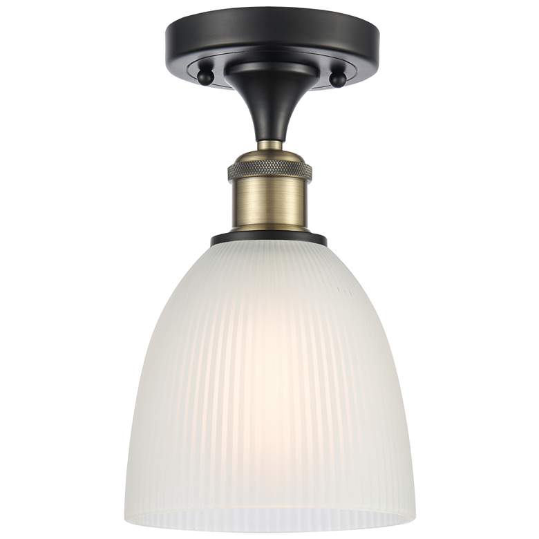 Image 1 Castile 6" Wide Black Brass Semi Flush Mount w/ White Shade