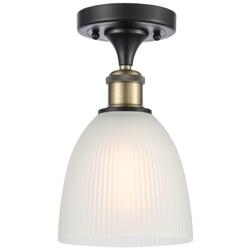 Castile 6" Wide Black Brass Semi Flush Mount w/ White Shade