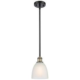 Image1 of Castile 6" Wide Black Brass Stem Hung Mini Pendant w/ White Shade