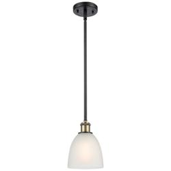Castile 6" Wide Black Brass Stem Hung Mini Pendant w/ White Shade