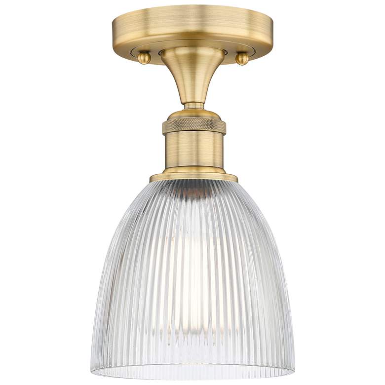 Image 1 Castile 6" Wide Brushed Brass Flush Mount With Clear Glass Shade