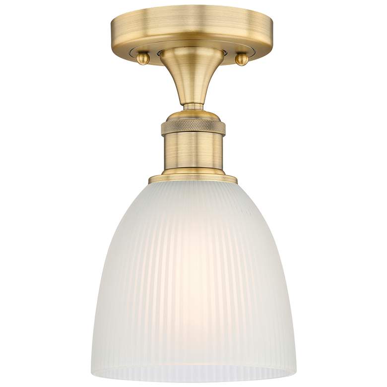Image 1 Castile 6" Wide Brushed Brass Flush Mount With White Glass Shade