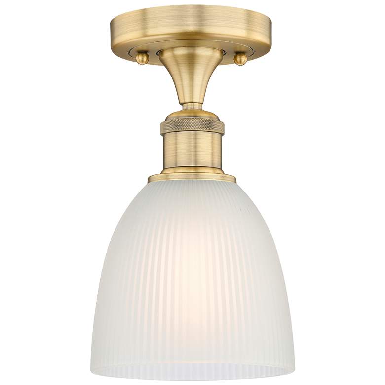 Image 1 Castile 6" Wide Brushed Brass Flush Mount With White Glass Shade