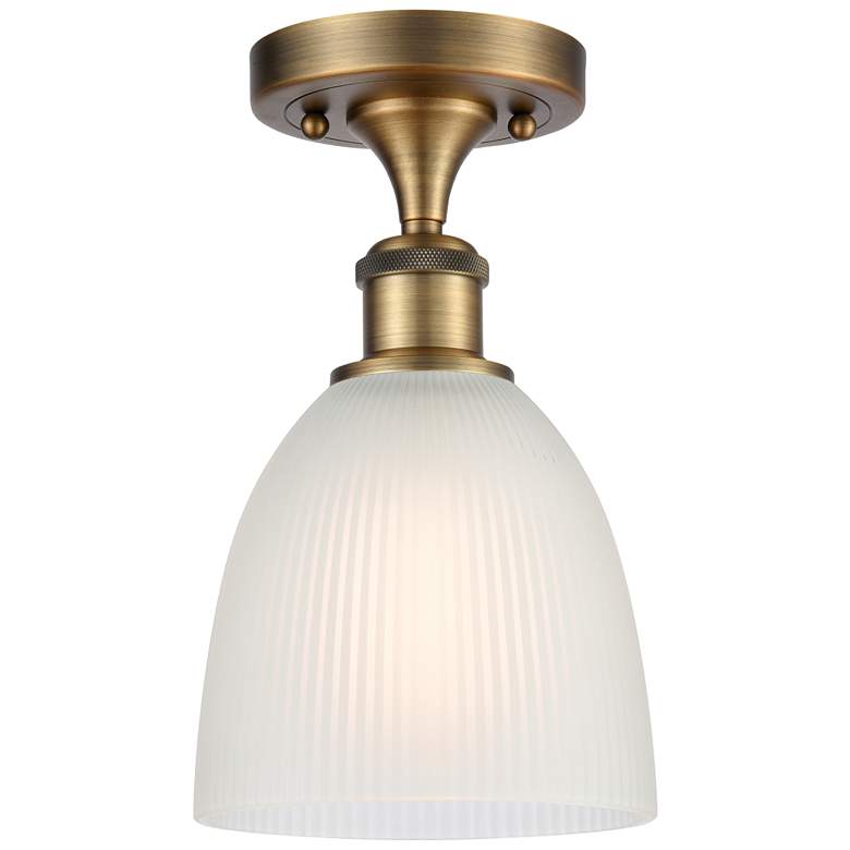 Image 1 Castile 6" Wide Brushed Brass Semi Flush Mount w/ White Shade