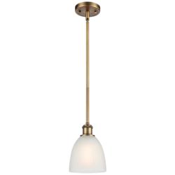 Castile 6" Wide Brushed Brass Stem Hung Mini Pendant w/ White Shade