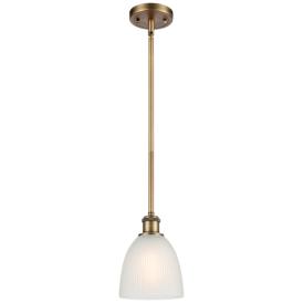 Castile 6" Wide Brushed Brass Stem Hung Mini Pendant w/ White Shade Castile 6" Wide Brushed Brass Stem Hung Mini Pendant w/ White Shade