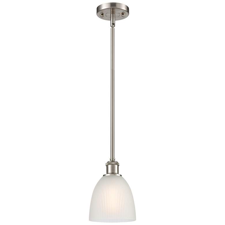 Image 1 Castile 6" Wide Brushed Satin Nickel Stem Hung Mini Pendant w/ White S