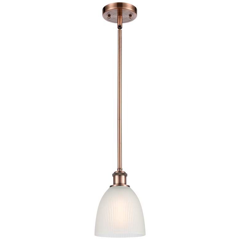 Image 1 Castile 6" Wide Copper Stem Hung Mini Pendant w/ White Shade