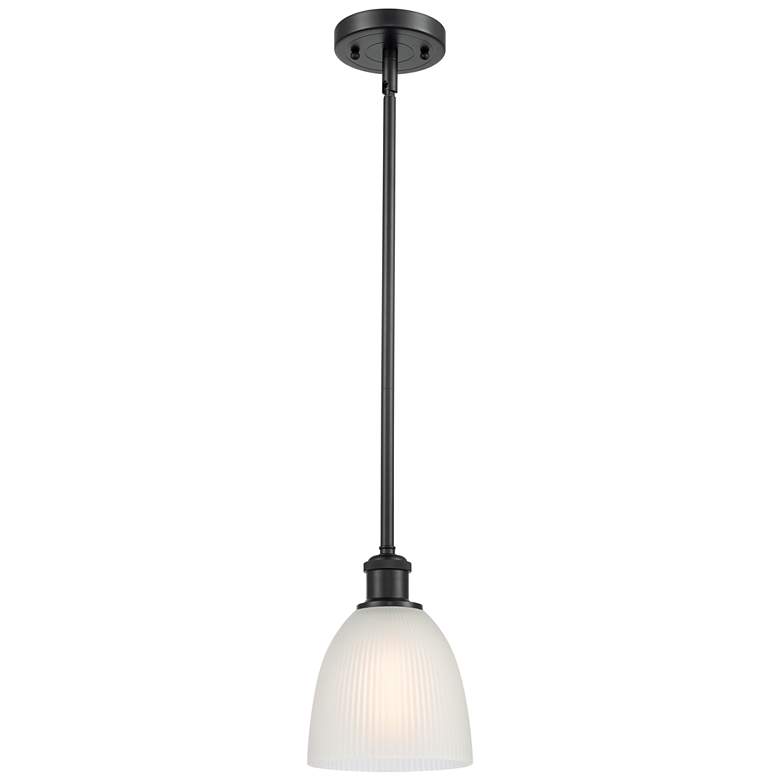 Image 1 Castile 6" Wide Matte Black Stem Hung Mini Pendant w/ White Shade