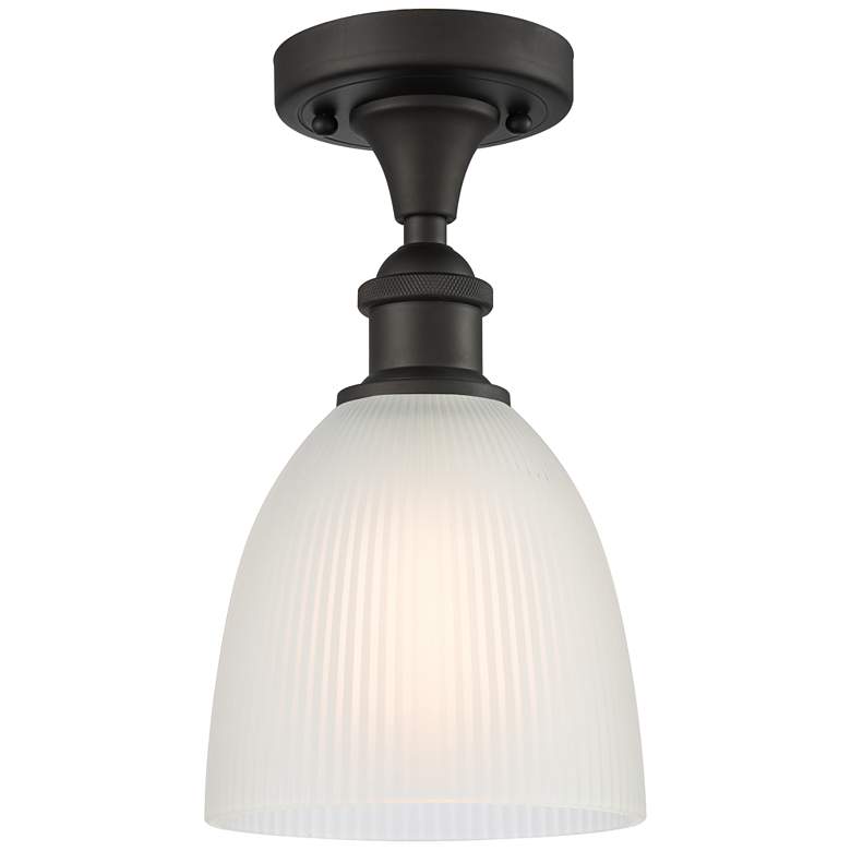 Image 1 Castile 6" Wide Oil Rubbed Bronze Semi Flush Mount w/ White Shade