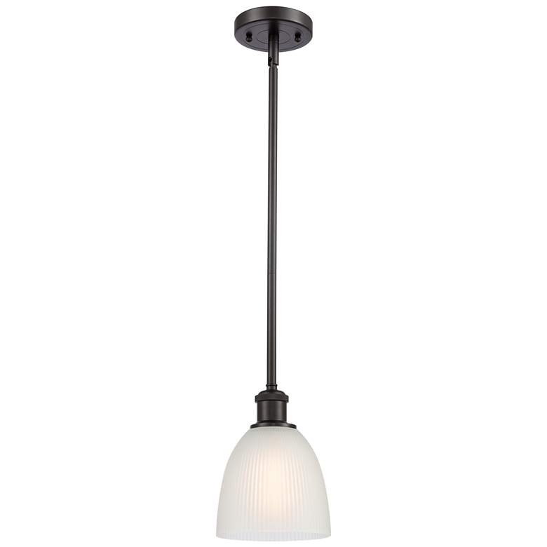 Image 1 Castile 6" Wide Oil Rubbed Bronze Stem Hung Mini Pendant w/ White Shad