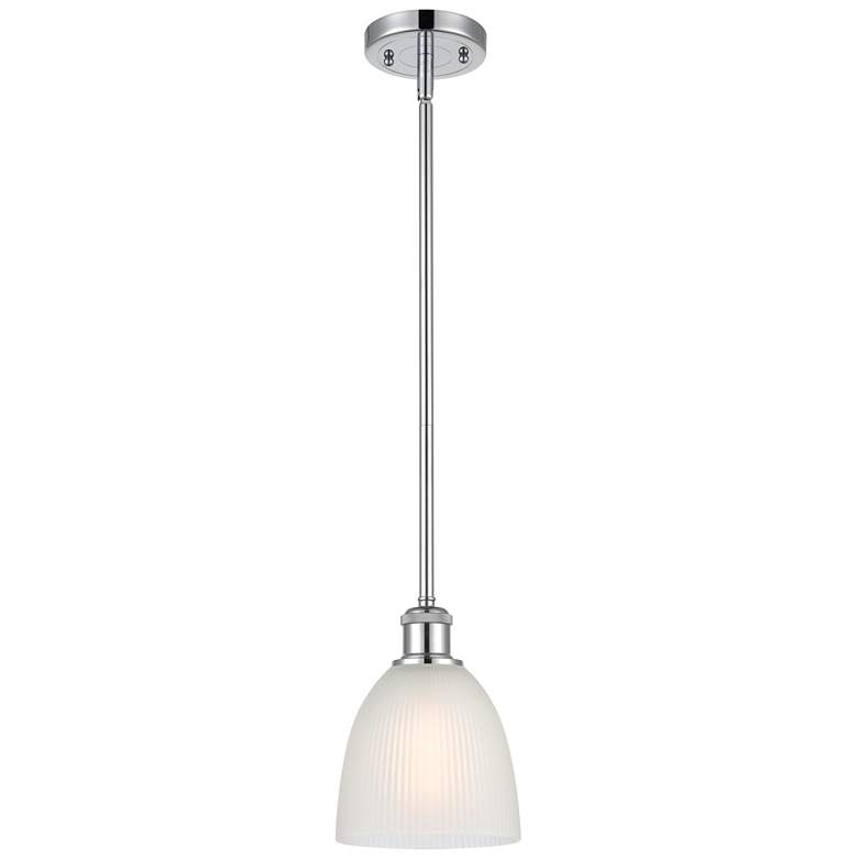 Image 1 Castile 6" Wide Polished Chrome Stem Hung Mini Pendant w/ White Shade