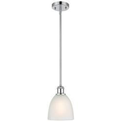 Castile 6" Wide Polished Chrome Stem Hung Mini Pendant w/ White Shade