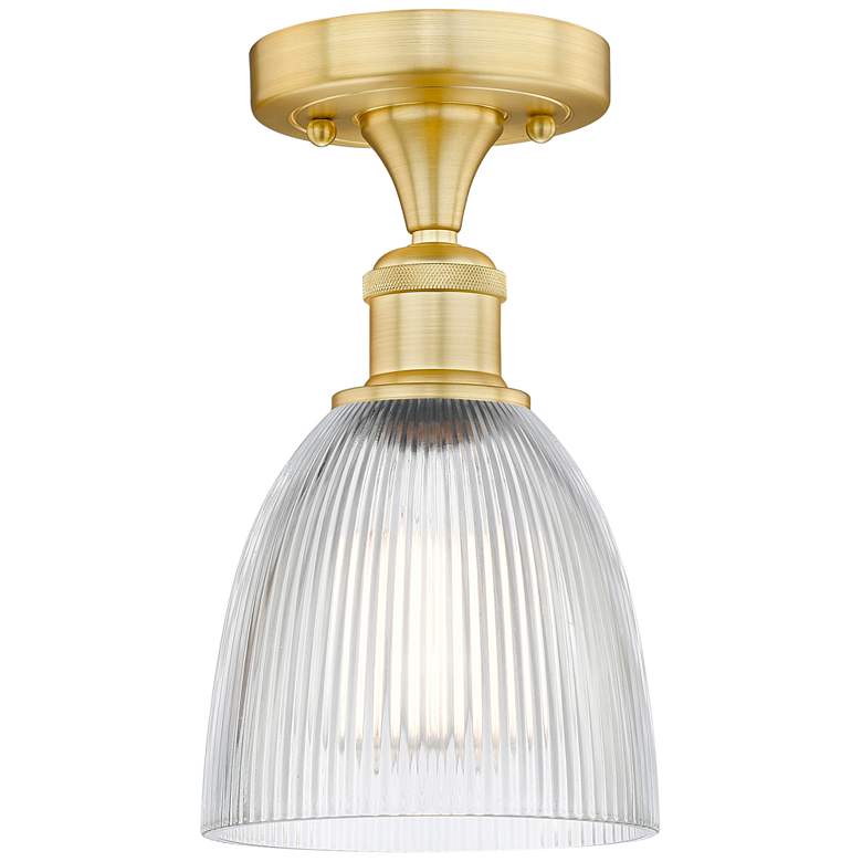Image 1 Castile 6" Wide Satin Gold Flush Mount With Clear Glass Shade