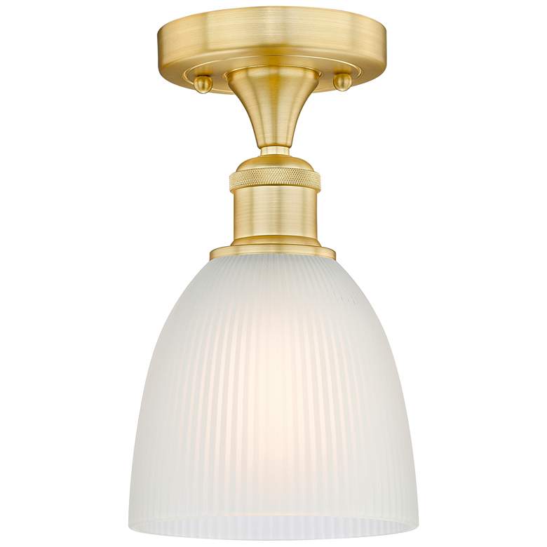 Image 1 Castile 6" Wide Satin Gold Flush Mount With White Glass Shade