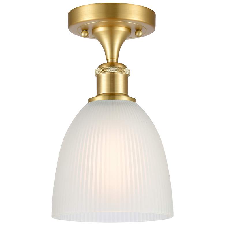 Image 1 Castile 6" Wide Satin Gold Semi Flush Mount w/ White Shade