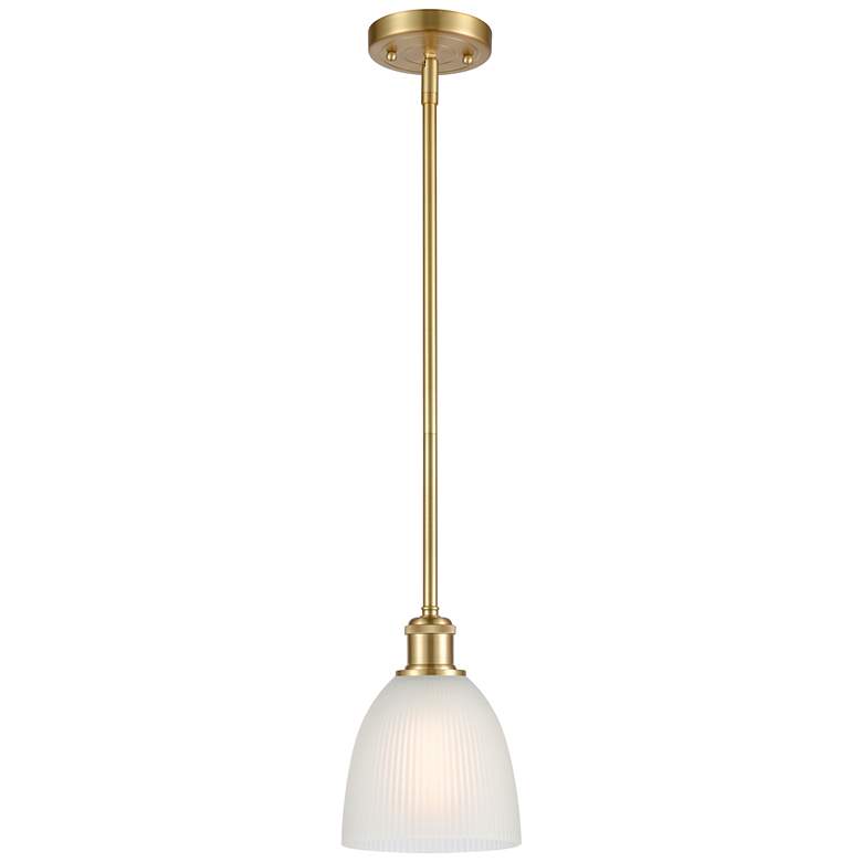 Image 1 Castile 6" Wide Satin Gold Stem Hung Mini Pendant w/ White Shade