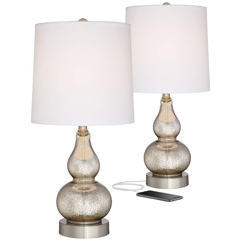 Image 2 Castine Mercury Glass Table Lamps with USB Port Set of 2