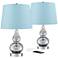 Castine Turquoise Glass Blue Hardback USB Table Lamps Set of 2