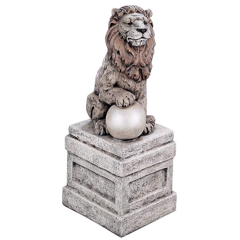 Image 1 Castle Lion on Base Right Facing 25 inch High Garden Accent