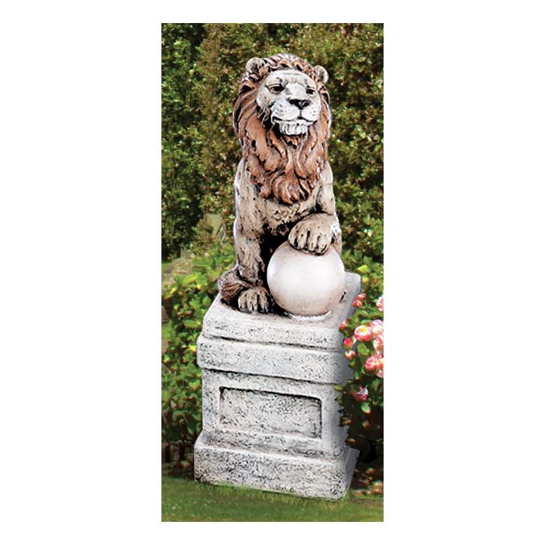 Image 1 Castle Lion on Orb Left Facing 25"H Hi-Tone Outdoor Statue