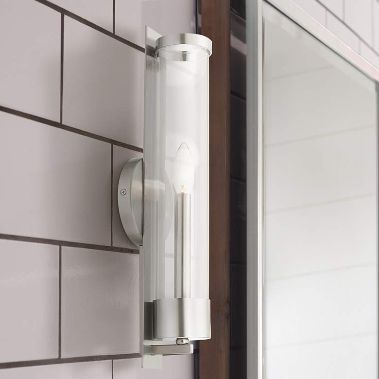 Image 1 Castleton 18"H Brushed Nickel and Cylinder Glass Wall Sconce
