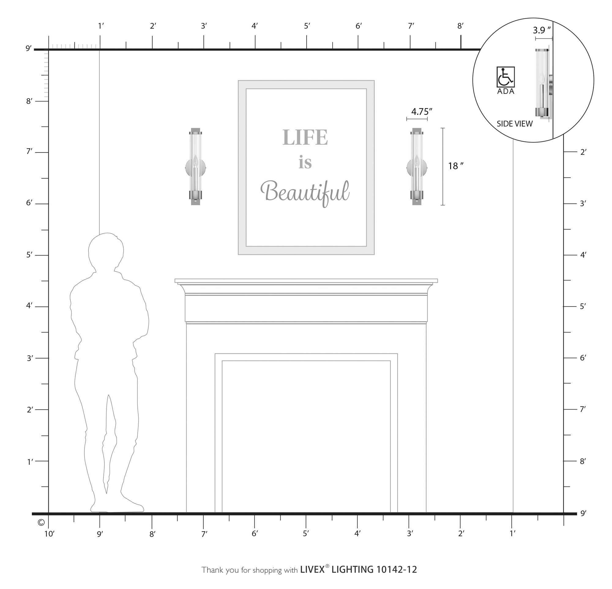 Castleton Tall 1 Light Satin Brass ADA Sconce