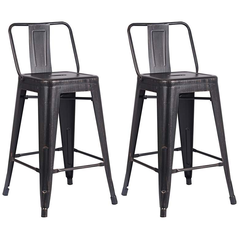 Image 1 Castro 24 inch Distressed Black Back Counter Stool Set of 2