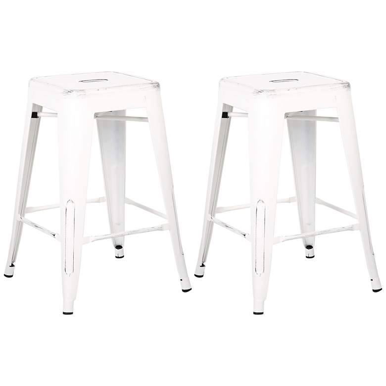 Image 1 Castro 24 inch Distressed White Backless Counter Stool Set of 2