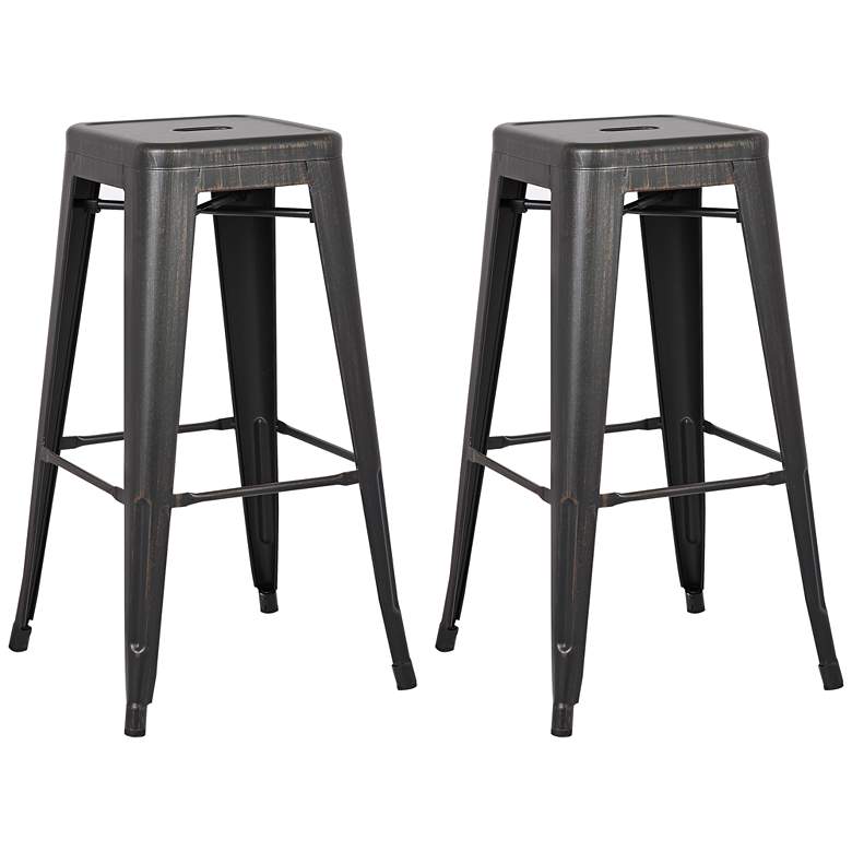 Image 1 Castro 30 inch Distressed Black Backless Barstool Set of 2