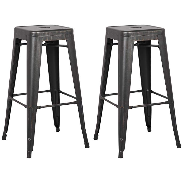 Image 1 Castro 30" Distressed Black Backless Barstool Set of 2