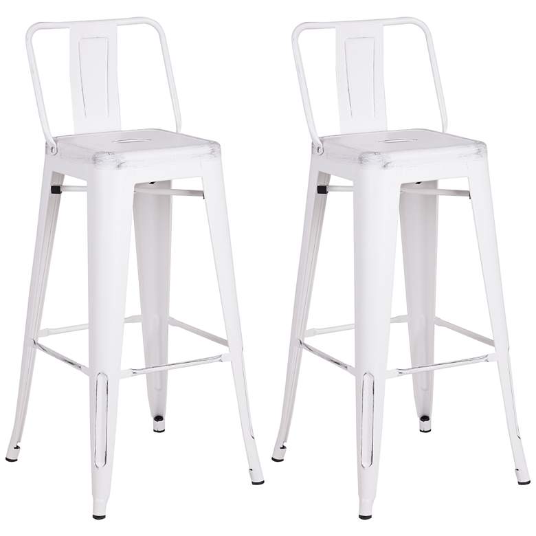 Image 1 Castro 30 inch Distressed White Back Bar Stool Set of 2