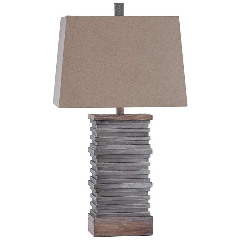 Image 1 Casual Stacked Plate Design Table Lamp - Slate & Sepia