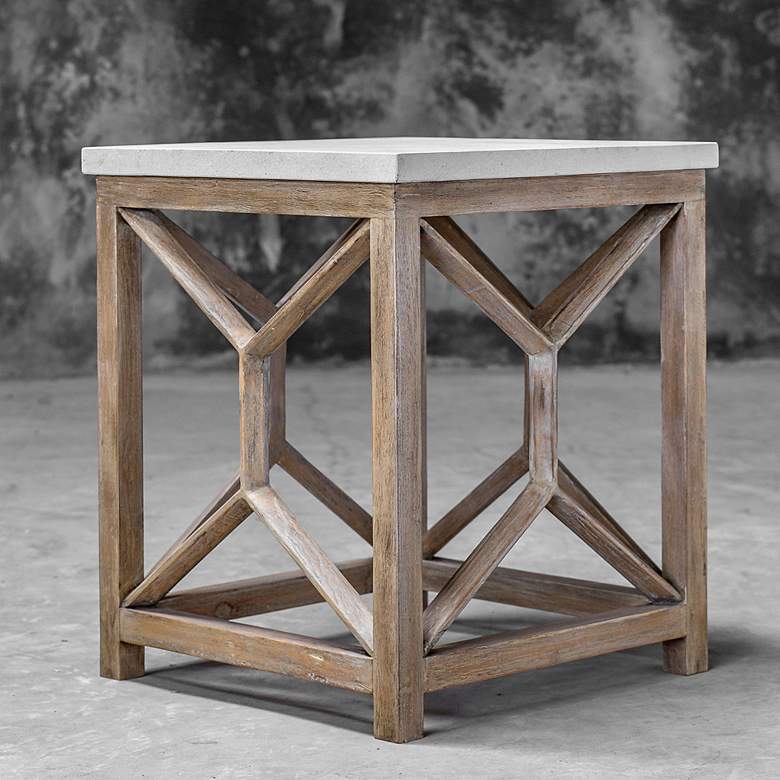 Image 2 Catali 22"W Ivory Limestone Oatmeal Wood Square End Table