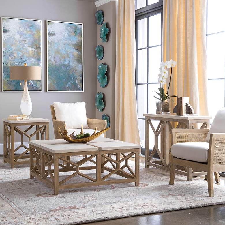 Image 4 Catali 22"W Ivory Limestone Oatmeal Wood Square End Table more views