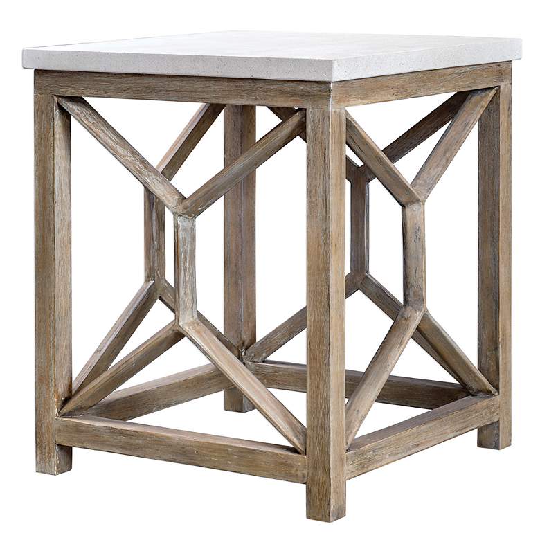 Image 6 Catali 22"W Ivory Limestone Oatmeal Wood Square End Table more views