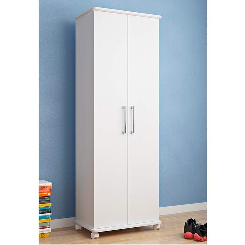 Image 1 Catalonia 68" High White 2-Door Rolling Shoe Closet